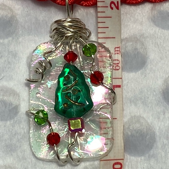 Christmas Tree with Baubles and Silver Pendant with Red Braided Cord - Picture 3 of 4